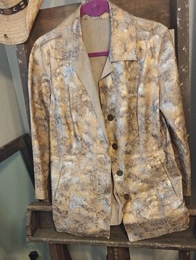 Chico's Metallic Snake-Print Blazer in Gold and Brown